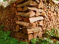 Pile of firewood for stove or fireplace. Traditional material to keep house warm. Alternative heating source. Winter preparation Royalty Free Stock Photo