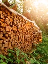 Pile of firewood for stove or fireplace. Traditional material to keep house warm. Alternative heating source. Winter preparation Royalty Free Stock Photo