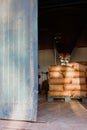 Pile of flour sacks in an old flour mill