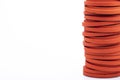 Pile of flying clay pigeon targets on white background , Gun shooting game