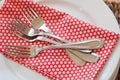 Pile of forks on napkin Royalty Free Stock Photo