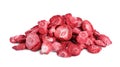 Pile of freeze dried strawberries on white background Royalty Free Stock Photo