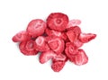 Pile of freeze dried strawberries on white background, top view Royalty Free Stock Photo