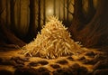 a pile of french fries in a forest