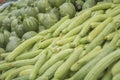 A pile of fresh Armenian cucumber Cucumis melo var. flexuosus for sale in the Mahane Yehuda market