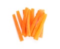 Pile of fresh carrot sticks isolated on