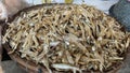 Pile of fresh dried anchovies. Dried raw salted sea fish