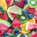 a pile of fresh fruit pieces in a square crop.