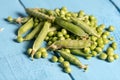 Pile of fresh green peas closeup macro view above Royalty Free Stock Photo