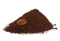 Pile of fresh ground coffee powder and coffee bean isolated on white background Royalty Free Stock Photo