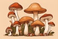 A pile of fresh mushrooms on a light yellow background