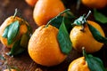 Pile of fresh oranges with leaves still on stem Royalty Free Stock Photo