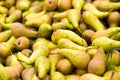 Pile of fresh organic green pears at local farmers market Royalty Free Stock Photo