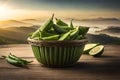 Pile of fresh organic okra in basket,raw vegtable okra Ai generated Royalty Free Stock Photo