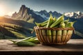 Pile of fresh organic okra in basket,raw vegtable okra Ai generated Royalty Free Stock Photo