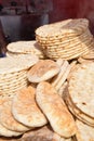 Pile of fresh pita flat bread. Gluten free lebanese or greek specialty