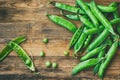 Pile of fresh pods of sweet green peas