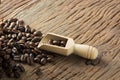 Fresh Raw Coffee Beans on Wooden Desk Table Royalty Free Stock Photo