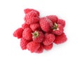 Pile of fresh ripe raspberries isolated, top view Royalty Free Stock Photo