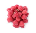 Pile of fresh ripe raspberries isolated, top view Royalty Free Stock Photo