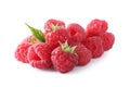 Pile of fresh ripe raspberries with leaves isolated Royalty Free Stock Photo