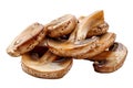 Pile of fresh sliced portobello mushrooms isolated on white. Royalty Free Stock Photo