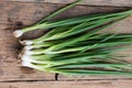 Pile of fresh spring onion on wood table Royalty Free Stock Photo