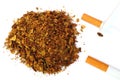 Pile of fresh tobacco and cigarettes isolated on white Royalty Free Stock Photo
