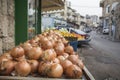 A pile of fresh White Onions Allium Cepa in a street Royalty Free Stock Photo