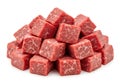 Pile of raw beef cubes isolated on white background Royalty Free Stock Photo