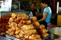 Pile of freshly fried monggo sprout roll or lumpiang togue