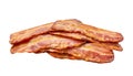 pile of fried bacon strips isolated on white background