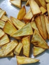 Pile of fried breadfruit on a plate Royalty Free Stock Photo