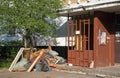 Pile of garbage at the entrance of an apartment house. Balashikha. Moscow region.