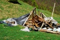 Pile of garbage after a holiday in nature, concept of ecology of wildlife, close-up,