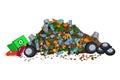 Pile of garbage isolated on white background.