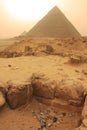 Pile of garbage near Pyramid of Khafre, Cairo Royalty Free Stock Photo