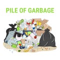 Pile of garbage and overflowing rubbish, food, metal, plastic, paper, glass, mixed trash Royalty Free Stock Photo