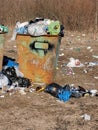 Pile of Garbage plastic black and trash bag waste many on the footpath, pollution trash, Plastic Waste and Bag Foam tray Garbage Royalty Free Stock Photo