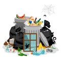 Pile of garbage in white. Littering waste concept with with organic and household rubbish and trash Royalty Free Stock Photo