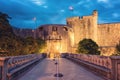 Pile Gate - the main entrance to the Old Town of Dubrovnik, night view, Croatia Royalty Free Stock Photo