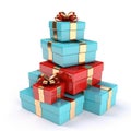 Pile of gift boxes with bows on white Royalty Free Stock Photo