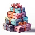 Pile of gift boxes with bows on white Royalty Free Stock Photo