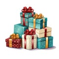 Pile of gift boxes with bows on white Royalty Free Stock Photo