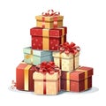 Pile of gift boxes with bows on white Royalty Free Stock Photo