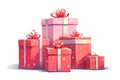 Pile of gift boxes with bows on white Royalty Free Stock Photo