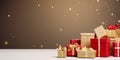 Pile of gift boxes with bows on starry background Royalty Free Stock Photo