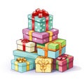 Pile of gift boxes with bows on white Royalty Free Stock Photo