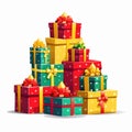 Pile of gift boxes with bows on white Royalty Free Stock Photo