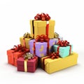 Pile of gift boxes with bows on white Royalty Free Stock Photo